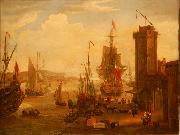 Jacob Knyff English and dutch ships taking on stores at a port oil painting